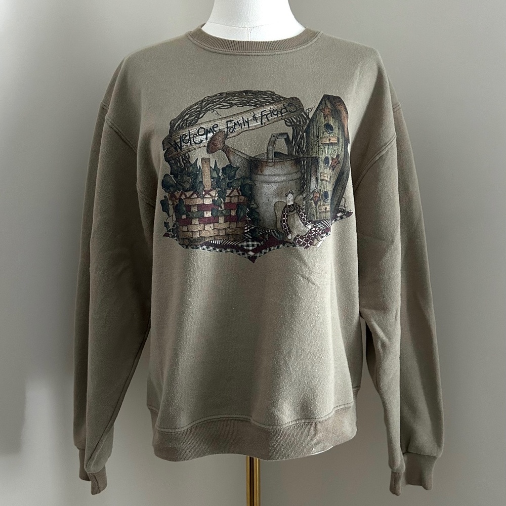 Vintage '90s Jerzees Sweatshirt Sz Small Cottagecore Garden Farm Scene